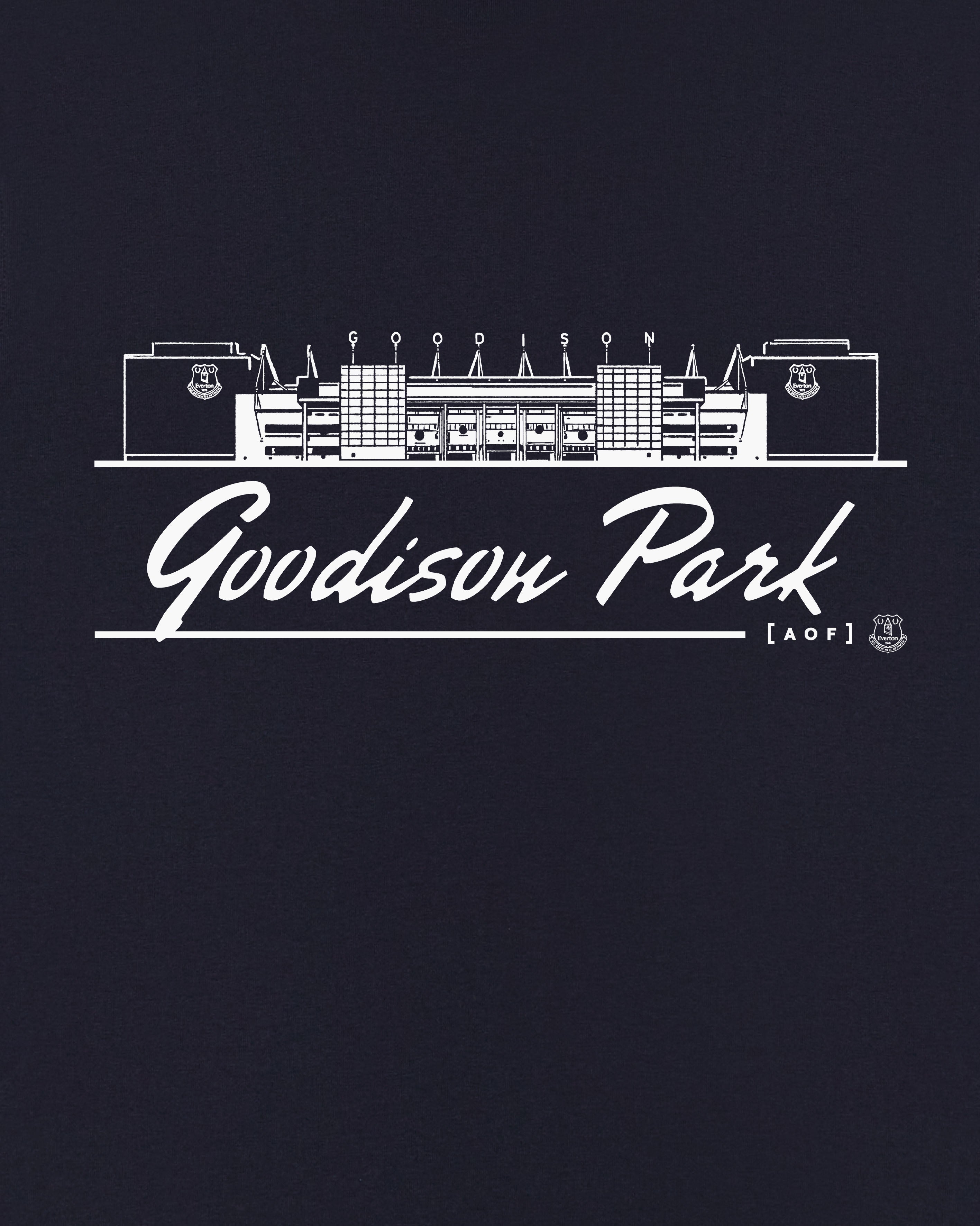 AOF Everton Goodison Park Tee | Navy Graphic T-shirt | Art of Football