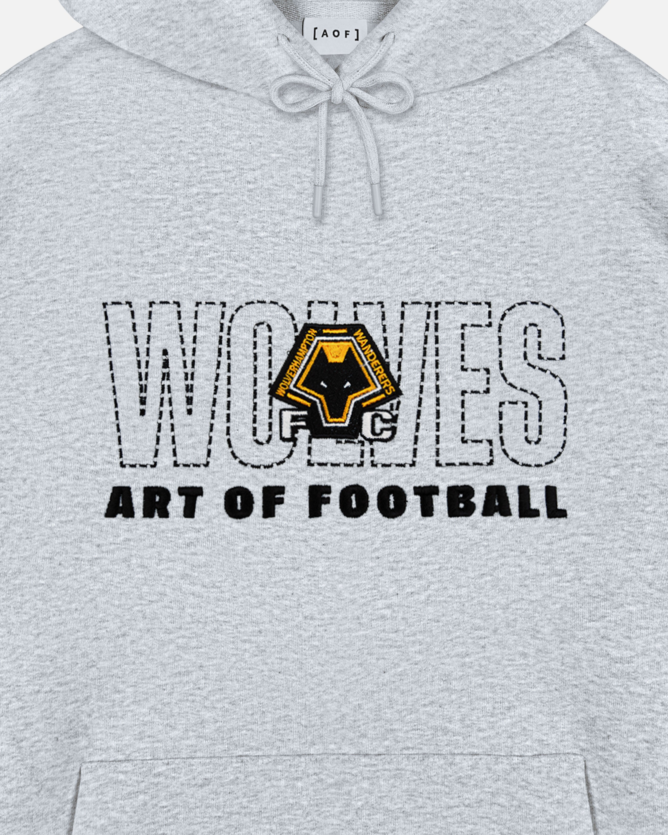 AOF x Wolves 90s Hoodie | Grey Embroidered Top | Art of Football